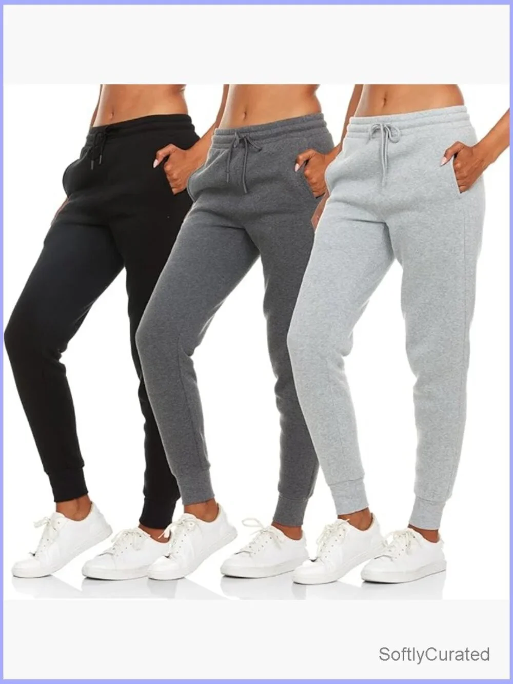 3 Pack Fleece Joggers Women Pull On Straight Leg Mid Rise